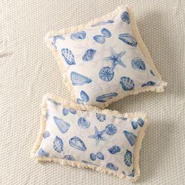 Pillow Cover 45x45 30x50cm European Style Tassel Edge Shell Starfish Print Case For Sofa Living Room Home Decorate