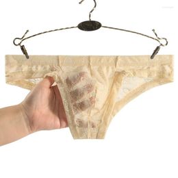 Underpants Sexy Men's Underwear Lace Briefs Transparent Breathable Low Waist Pants Short U Convex Pouch Gay Men
