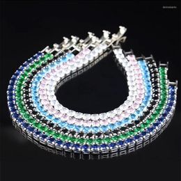 Strand Silver Colour 4mm 17cm Blue Green Pink Tennis Bracelet Bangle For Women Wedding Fashion Crystal Jewellery Party Gift