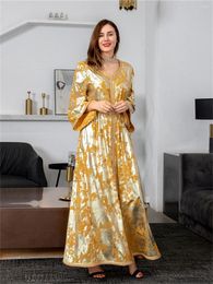 Casual Dresses BubbleKiss Spring Women Dress Muslim Golden Robe Chiffon Party Ramadan Femme Evening Long With Belt