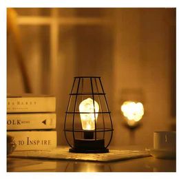 Table Lamps LED Retro Bulb Iron Winebottle Copper Wire Night Light Creative El Home Decoration Desk Lamp Battery Powered