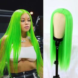 Hot Lace Wigs Long Straight Hair Lime Green Color for Fashion Women Synthetic with Natural Hairline 221216