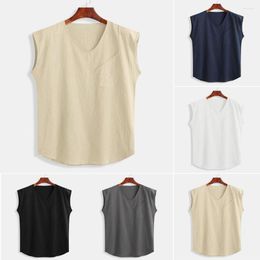 Men's Tank Tops Solid Vest Sleeveless O-neck Loose Harajuku Male Streetwear Fashion Baggy Cotton Linen Mens