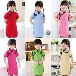 Girl Dresses Girls Chinese Traditional Dress Qipao Cheongsam Party Costume Silky Satin Cotton