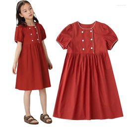 Girl Dresses Fashion Girls Summer 2023 Cotton Red Short Sleeve Party Princess For Kids Teens Children's Clothes 4 To 13Y