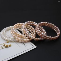 Strand Natural Pearl Bracelet Pearls Multi-layer Tricolour Light Orange Purple Beaded For Women Jewellery Fashion Gift