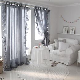 Curtain INS Heat Insulated Curtains With Ruffle For Living Room Cotton Lace Voile White Grey Pink Villa Cafe House