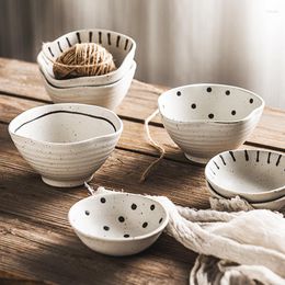 Bowls Japanese Style Simple Ceramic Handpainted Matte And Plates Irregular Tableware Microwaveable Salad Bowl
