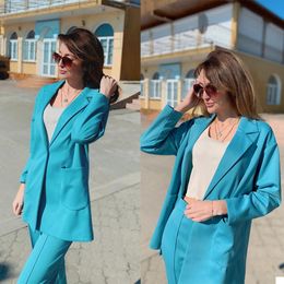 Leisure Candy Colour Blue Women Blazer Suits Women Custom Made Loose Pants Evening Party Formal Birthday Work Wear 2 Pieces