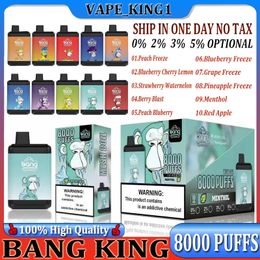 Original Bang King Puff 8000 Disposable Rechargeable Vape Pen Device E Cigarette 650mah 15ml Cartridges pod Mesh Coil 10 Flavours Vaporizers 8K with Lanyard 0% 2% 3% 5%