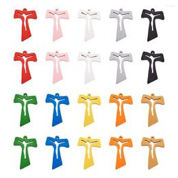 Pendant Necklaces Kissitty 60Pcs Mixed Colour Cross Shape Spray Printed Wooden Pendants For Necklace Earrings Jewellery Making Findings
