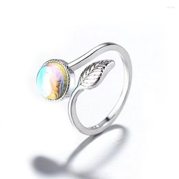 Wedding Rings Hainon Trendy Leaf Small Silver Colour Jewellery Natural Moonstone Ring Charm Engagement Anillos Mujer Open