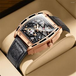 Wristwatches Mechanical Watch Men Famous Leather Strap GUANQIN Skeleton Sapphire Waterproof Japanese Movement Luminous Clock