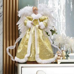 Christmas Decorations Delicate Glowing Angel Tree Topper With White Wings Gold For Wedding Birthday Party Navidad