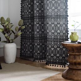 Curtain Fashion Jacquard Geometric Curtains Bohemian Black White Window Treatments With Tassel For Living Room Bedroom Nordic Cortinas
