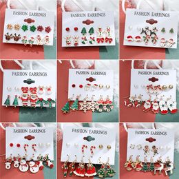 Stud Earrings 6 Pairs Christmas Xmas Tree Brown Elk Snowman Santa Claus Cute Gifts For Women Girls