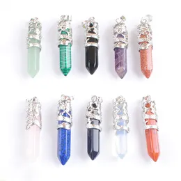 YOWOST Dangle Myth Dragon Wrapped Stone Pendant Charm Amulet Hexagonal Pillar Natural Gemstone Fashion Jewellery for Women Men Gift BN507