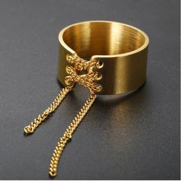 Trendy High Quality Glossy Chain Wide Rings For Women Men Stainless Steel Metal Long Chain Knotted Charm Ring Jewellery Gift New