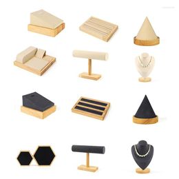 Jewelry Pouches Ring Pendant Display Holder Necklace Showcase Bust Earring Stand Organizer Bamboo Base And Microfiber Cloth