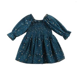 Girl Dresses Autumn Lovely Baby Girls Princess Dress Outfits 0-3Y Star Printed Ruffles Long Puff Sleeve Off Shoulder A-Line