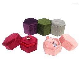 Jewellery Pouches Unique Hexagon Gift Box Velvet Double Ring For Lovers Pendant Necklace Storage Case