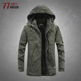 Outdoor Jackets Hoodies Men's Military Jacket Parkas Winter Fleece Thicken Multi-pocke Cargo Coats Male Fashion Outdoor Tactical Fur Lined Mens Clothing 0104