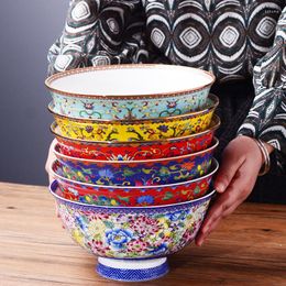 Bowls 8 Inch Antique Bowl Phnom Colourful Enamel Tableware Bone China Large Noodle Soup Salad Gifts Collection