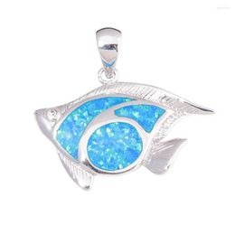 Pendant Necklaces CiNily Created Blue Fire Opal Fish Silver Plated Wholesalel Sell Fashion For Women Jewellery Gift 28mm OD7050