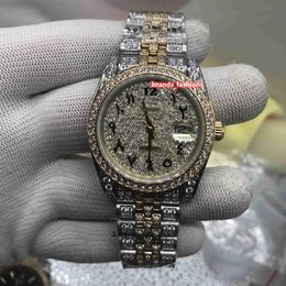 New Men's Fashion Watches Arabic Digital Scale Watch Gold Diamond Face Watch Full Diamond Strap Watch Automatic Mechanical Wr294F