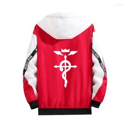 Men's Hoodies Anime Fullmetal Alchemist Cosplay Hoodie Winry Rockbell Luminous Print Red Fashion Casual Coat Splicing Thin Jacket