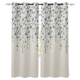 Curtain Blue Grey Flower Cotton Linen Modern Living Room Kitchen Window Curtains Home Bedroom Kids Decorative