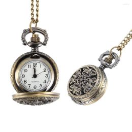 Pocket Watches Fashion Vintage Women Watch Alloy Retro Hollow Out Flowers Pendant Clock Sweater Necklace Chain Lady Gift B99