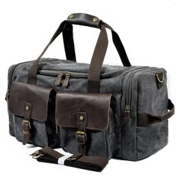 Duffel Bags 2023 Mens Canvas Leather Travel Carry On Luggage Handbags Big Travelling Tote Large Weekend Bag Overnight