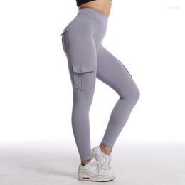 Active Pants European And American Fashion Breathable Hip Pocket Outdoor Sports Yoga Brushed Nude Nine-point Slimming Leggings