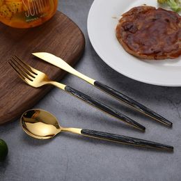 Flatware Sets Steak Knife Dinner Fork Spoon Set Stainless Steel Dinnerware Soup Scoop Golden Tableware Kitchen Accessory