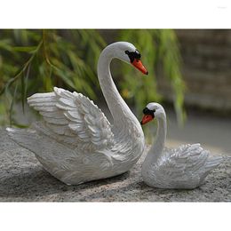 Garden Decorations 2pcs Mini White Resin Swan Figurine Home Statues Lawn Yard Decoration