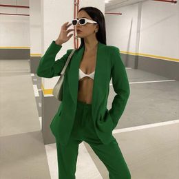 Women's Two Piece Pants Green Women Suits 2 Fashion Outfit With Blazer Pants/Female For Work Professional/Casual Ladies Office Clothes Sets