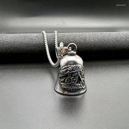 Pendant Necklaces Stainless Steel Motorcycle Style Polished Retro Punk Skeleton Character Riding Lucky Bell