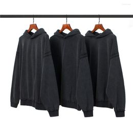 Men's Hoodies Men Wash Solid Black Hooded Sweatshirt Fleece Pullover Harajuku High Street Hip Hop Fashion Clothing