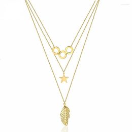 Pendant Necklaces Fashion Star Leaf Long Combination Necklace Titanium Steel Jewelry For Man And Woman Gift Drop