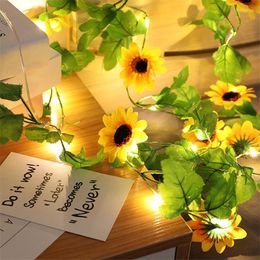 Strings LED String 2M 20LED Plastic Simulation Sunflower Green Leaf Light Home Decoration Lamp For Garden Wedding