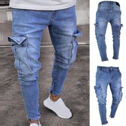 Men's Jeans Casual Pants Trendy Multi Pockets Male Stylish Men