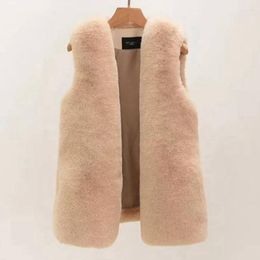 Women's Vests Winter White Double-Faced Fur Imitation Plush Vest Female Mid-Length Woman Furry Faux Jacket Streetwear 2023