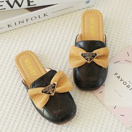 Slipper Kids Covered Toes Casual Slippers Spring Fashion Girls Outside Wearing Lazy Flat Bow Shoes Children Simple Princess Slippers T230302