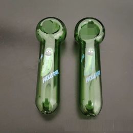 Cucumber printed Glass Pipe green smoking pipes spoon pipe Bubbler For Dry Herb
