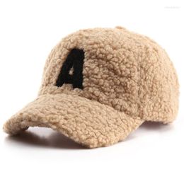 Ball Caps Man Baseball Cap Winter Fleece Hats Female Keep Warm Embroidery Letter A Faux Fur Wool Men's Snapback Trucker For Women