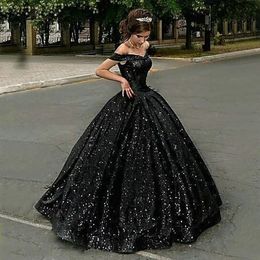 Sexy Dubai Sparkling Black Prom Dresses 2023 Party Pageant Ball Gown Evening Gowns Off the Shoulder Plus Size Women Formal Dress