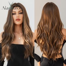 Long Body Wave Synthetic Lace Front Wigs 13x1 Natural Middle Parting Honey Brown Lace Part Wig for Women Daily Usefactory direct