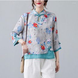 Ethnic Clothing Chinese Traditional Summer Women Tops Vintage Printing Female Shirt National Style Harajuku Loose Hanfu Blouse 2023