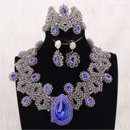 Necklace Earrings Set Dudo Jewellery Luxury Sets For Nigerian 2023 African Costume Silver And Royal Blue Handmade Wedding Bridal